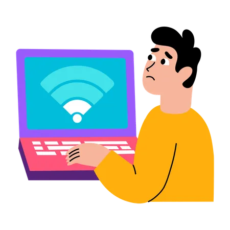 Boy showing disconnected wifi  Illustration
