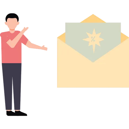 Boy showing discount mail  Illustration
