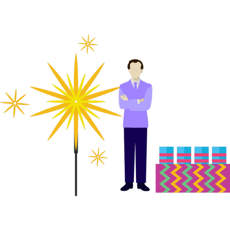 Boy showing diwali celebration  Illustration