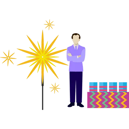 Boy showing diwali celebration  Illustration