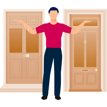 Boy showing door way  Illustration