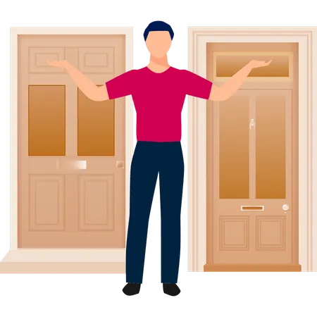 Boy showing door way  Illustration