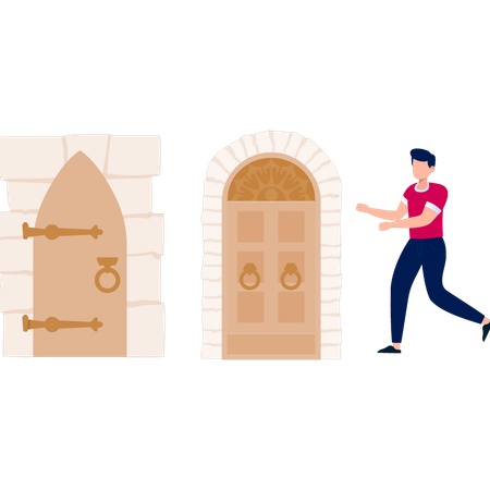 Boy showing doorway walk  Illustration