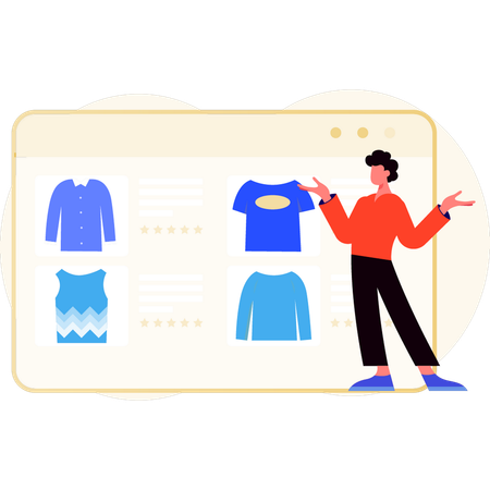 Boy showing e-commerce purchase  Illustration