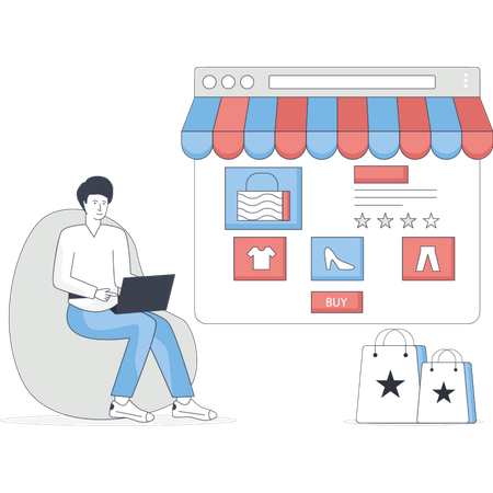 Boy  showing e-commerce website  Illustration