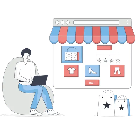 Boy  showing e-commerce website  Illustration