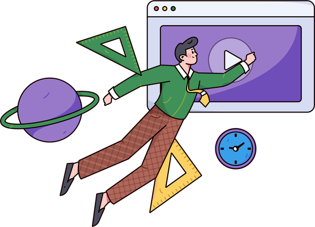 Boy showing e learning tools  Illustration