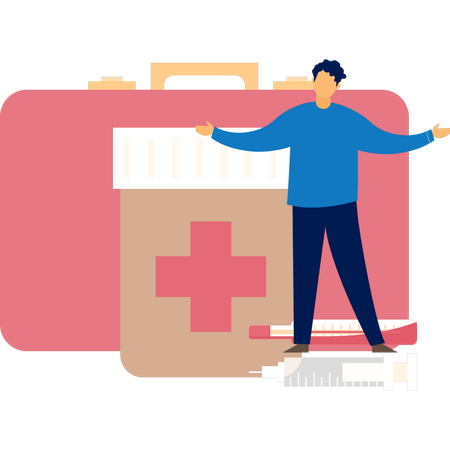 Boy Showing Emergency Kit  Illustration