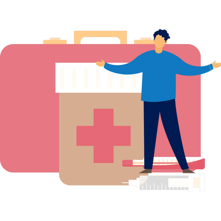 Boy Showing Emergency Kit  Illustration