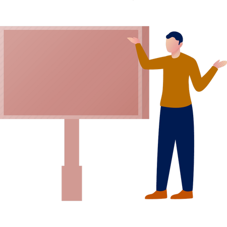Boy showing empty billboard  Illustration