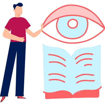 Boy showing eye to read book  Illustration