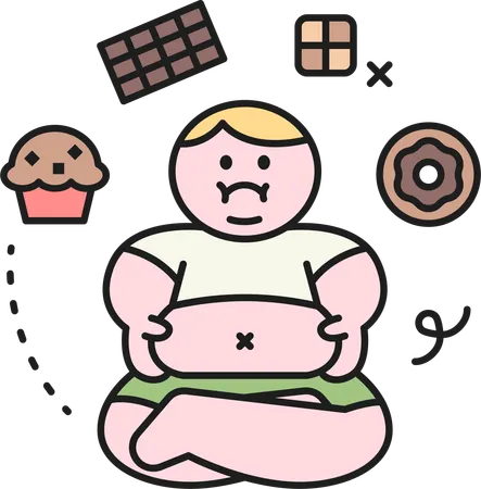 Boy showing fatty tummy  Illustration