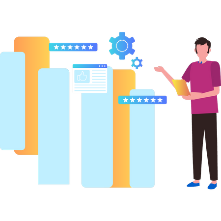 Boy showing feedback graph  Illustration