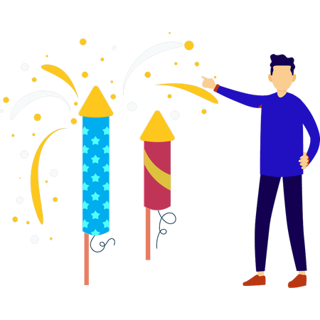 Boy showing festival firecracker  Illustration