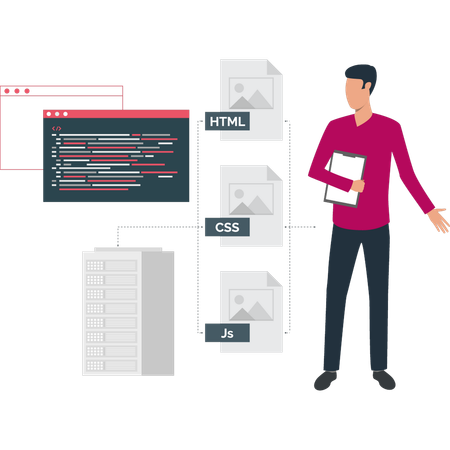 Boy showing files of different format  Illustration