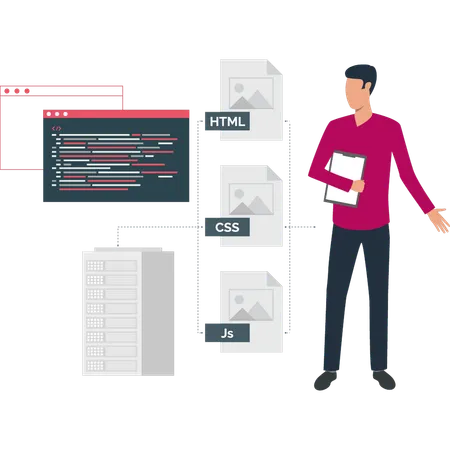 Boy showing files of different format  Illustration