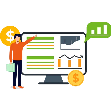 Boy showing finance graph  Illustration