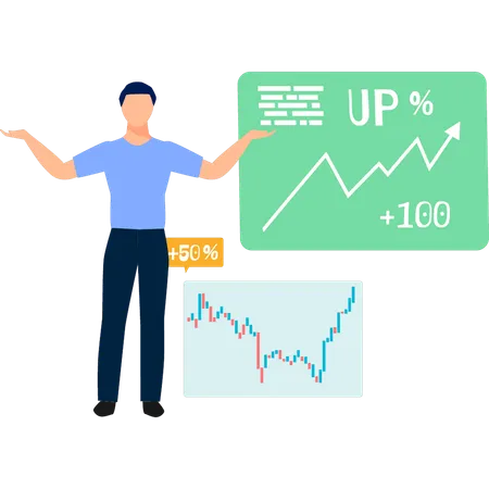 Boy showing finance marketing graph  Illustration