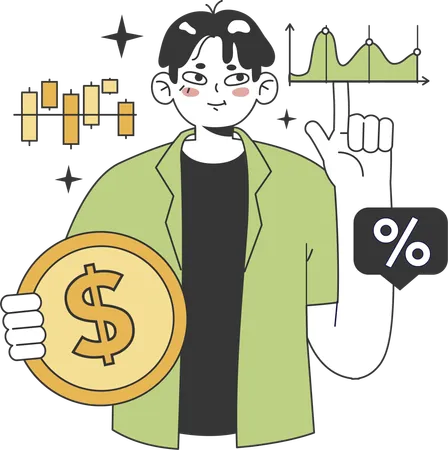 Boy showing financial analysis chart  Illustration