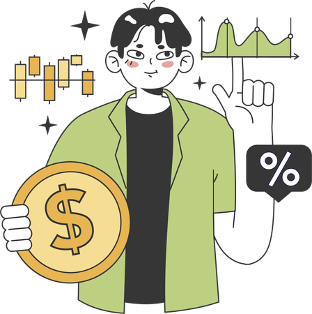 Boy showing financial analysis chart  Illustration