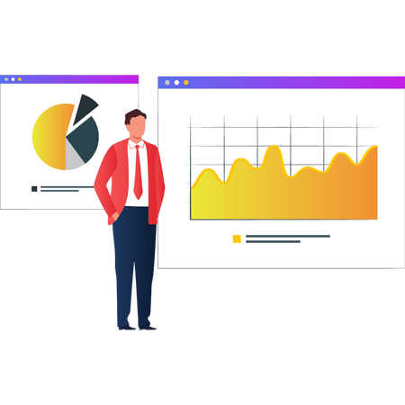 Boy showing financial statistics on web page  Illustration