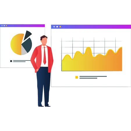 Boy showing financial statistics on web page  Illustration