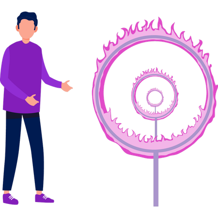 Boy showing fire hoop rings  Illustration