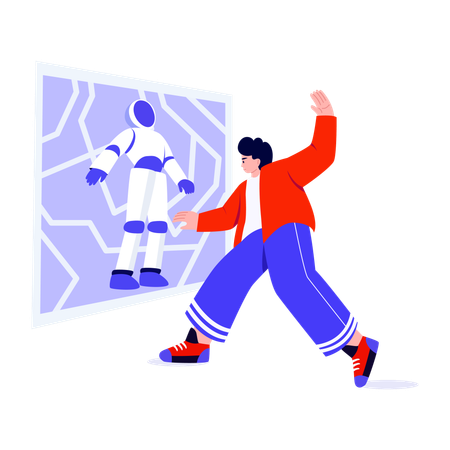 Boy showing fitness robot  Illustration