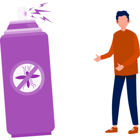 Boy showing fly free spray  Illustration