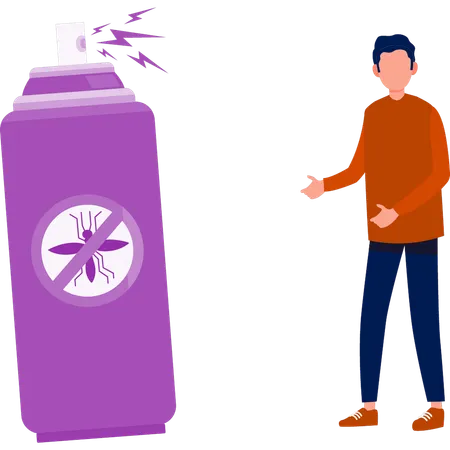 Boy showing fly free spray  Illustration