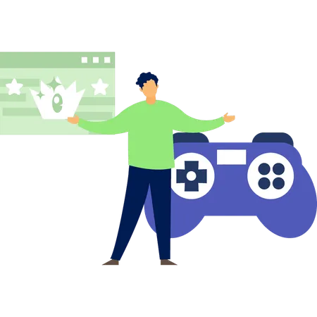 Boy Showing Game Controller イラスト