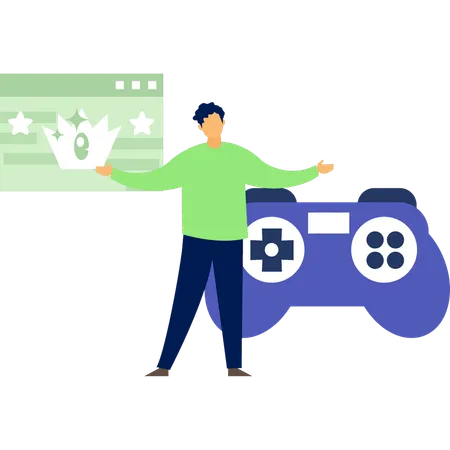 Boy Showing Game Controller  Illustration