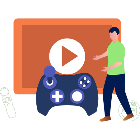 Boy Showing Game Controller  Illustration