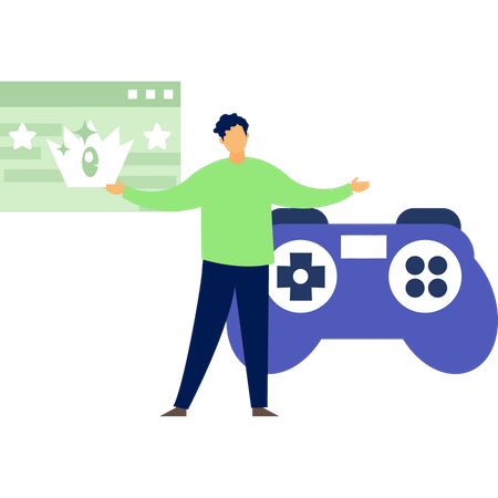 Boy Showing Game Controller  Illustration