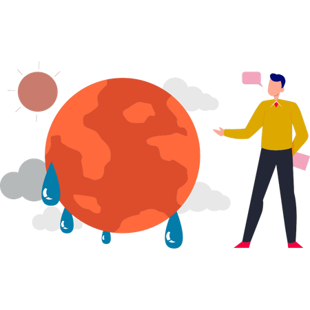 Boy showing global climate change  Illustration