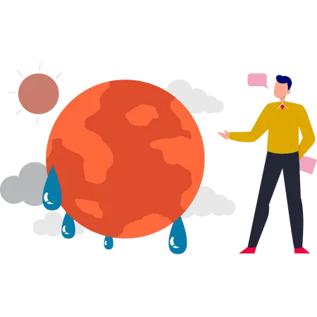Boy showing global climate change  Illustration