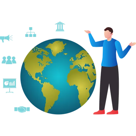 Boy showing global connection  Illustration