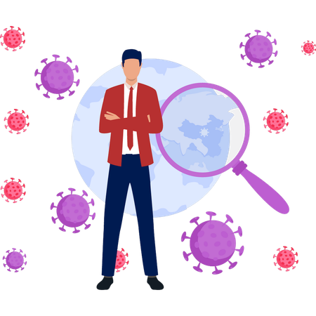Boy showing global virus spread  Illustration