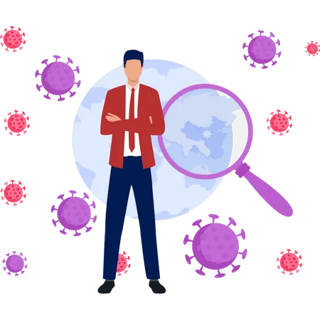 Boy showing global virus spread  Illustration