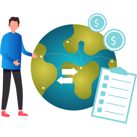 Boy showing globally economic checklist  Illustration