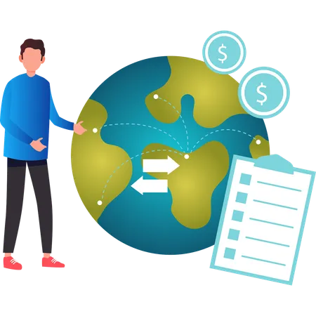 Boy showing globally economic checklist  Illustration