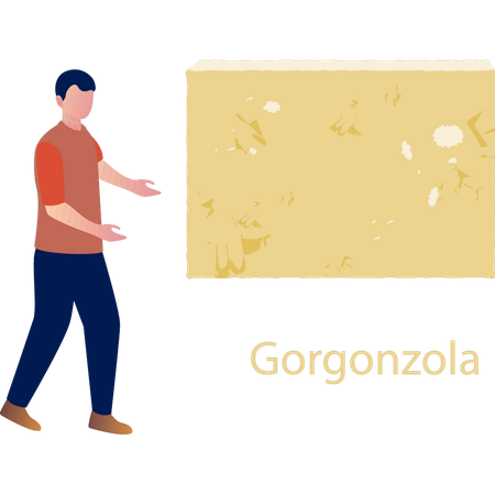 Boy showing gorgonzola cheese  Illustration