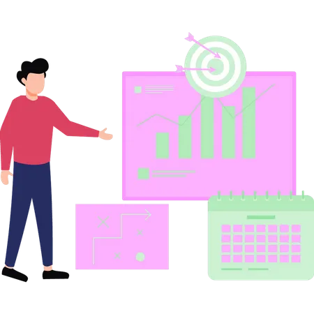 Boy  showing  graph target  Illustration