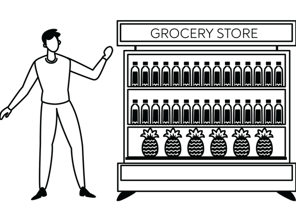 Boy showing grocery store  Illustration
