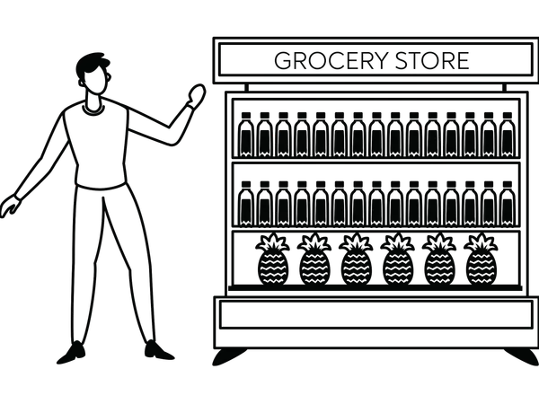 Boy showing grocery store  Illustration
