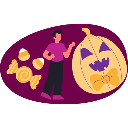 Boy showing halloween candies  Illustration