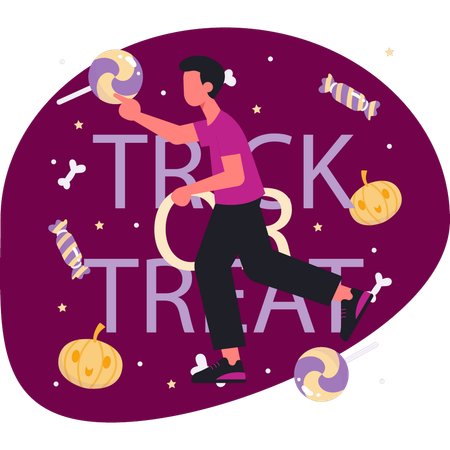 Boy showing halloween candies  Illustration