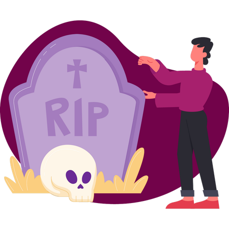 Boy showing halloween grave  Illustration