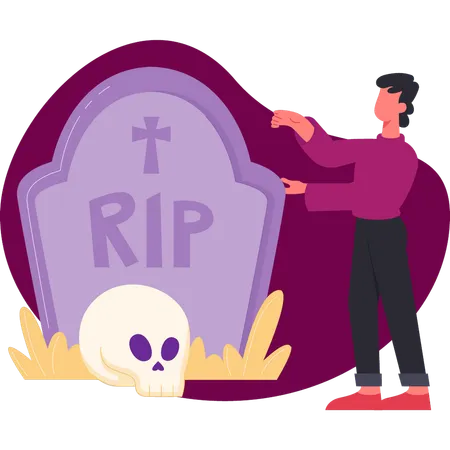 Boy showing halloween grave  Illustration