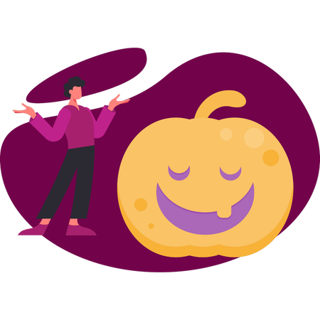 ハロウィーンのカボチャを見せる男の子  イラスト